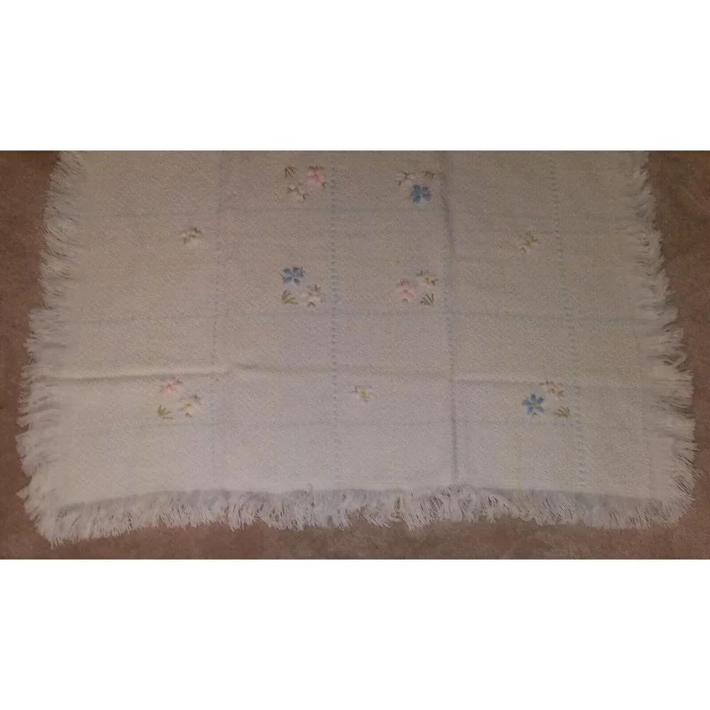 VTG NWT Knit Flowers Baby Blanket 100% Acrylic Copertina Italy Lipman's NOS Flaw
